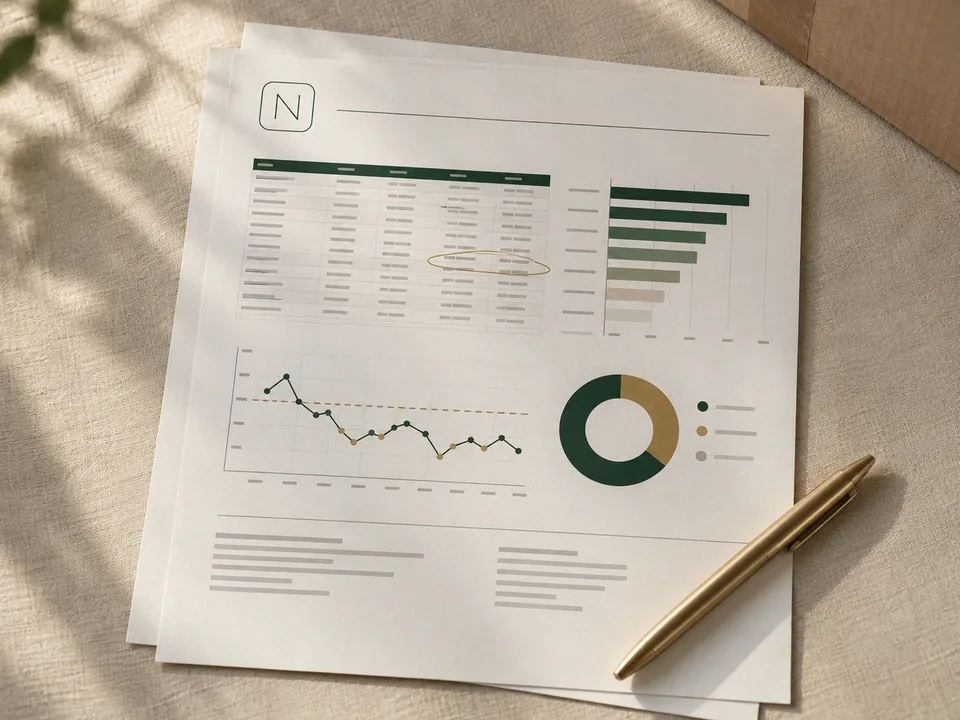 A printed Nylidia channel audit with a seller table, price chart and share charts